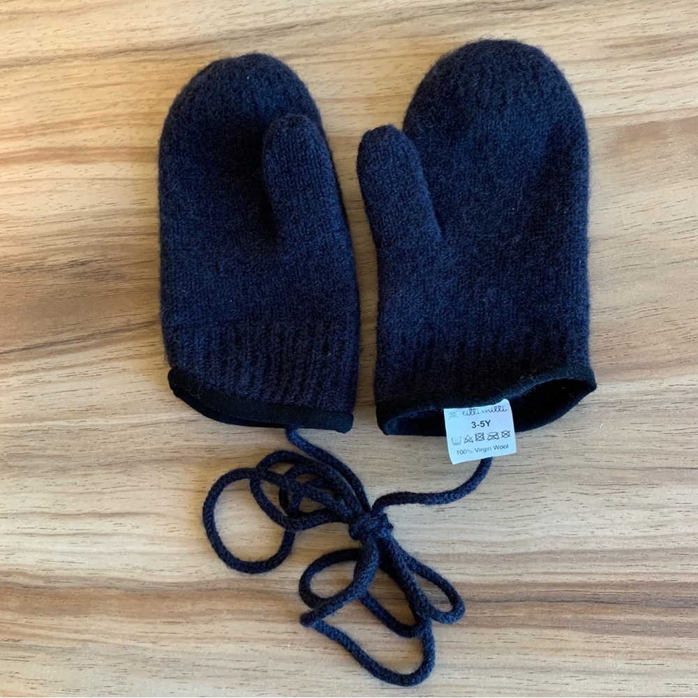 tittimitti 100% Virgin Wool winter Mittens Kids 3-5Y Knit String OEKO-TEX USA